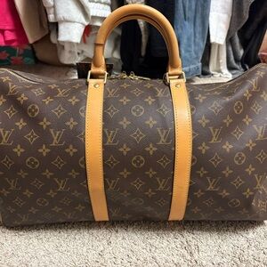 Louis Vuitton Brown Monogram Keepall 50 Travel Duffle Bag